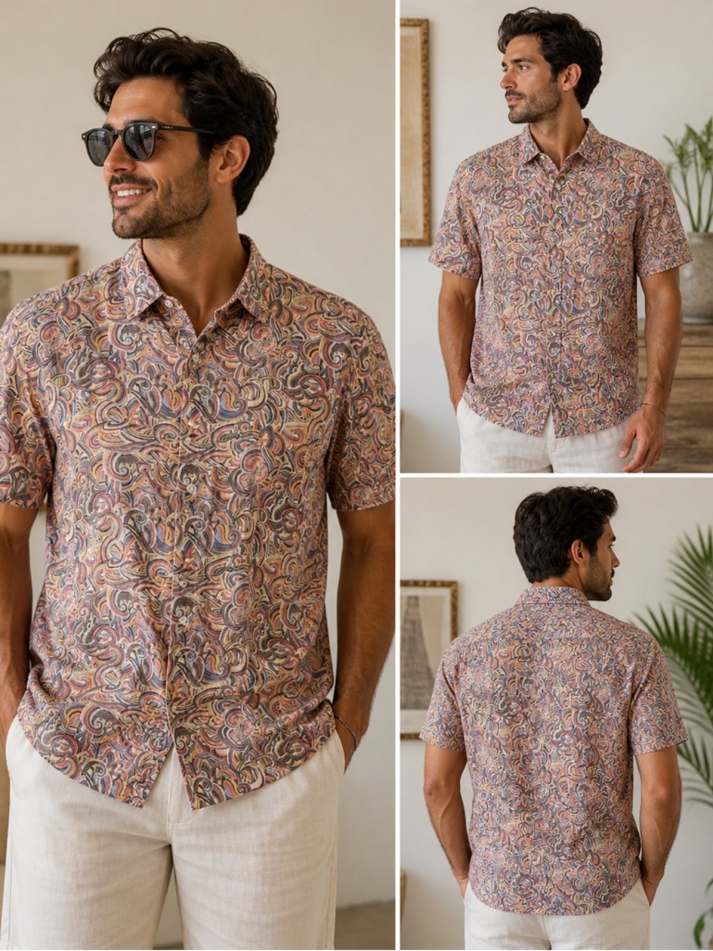Reserve Mojito Collection Linen Shirt Mens S Multicolor Paisley Resort Button Up